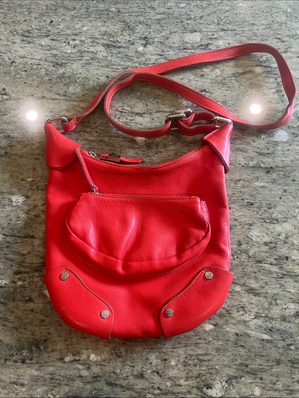Silvia Kosin Argentina Red Handmade Leather Hobo Bag with Front Pocket
